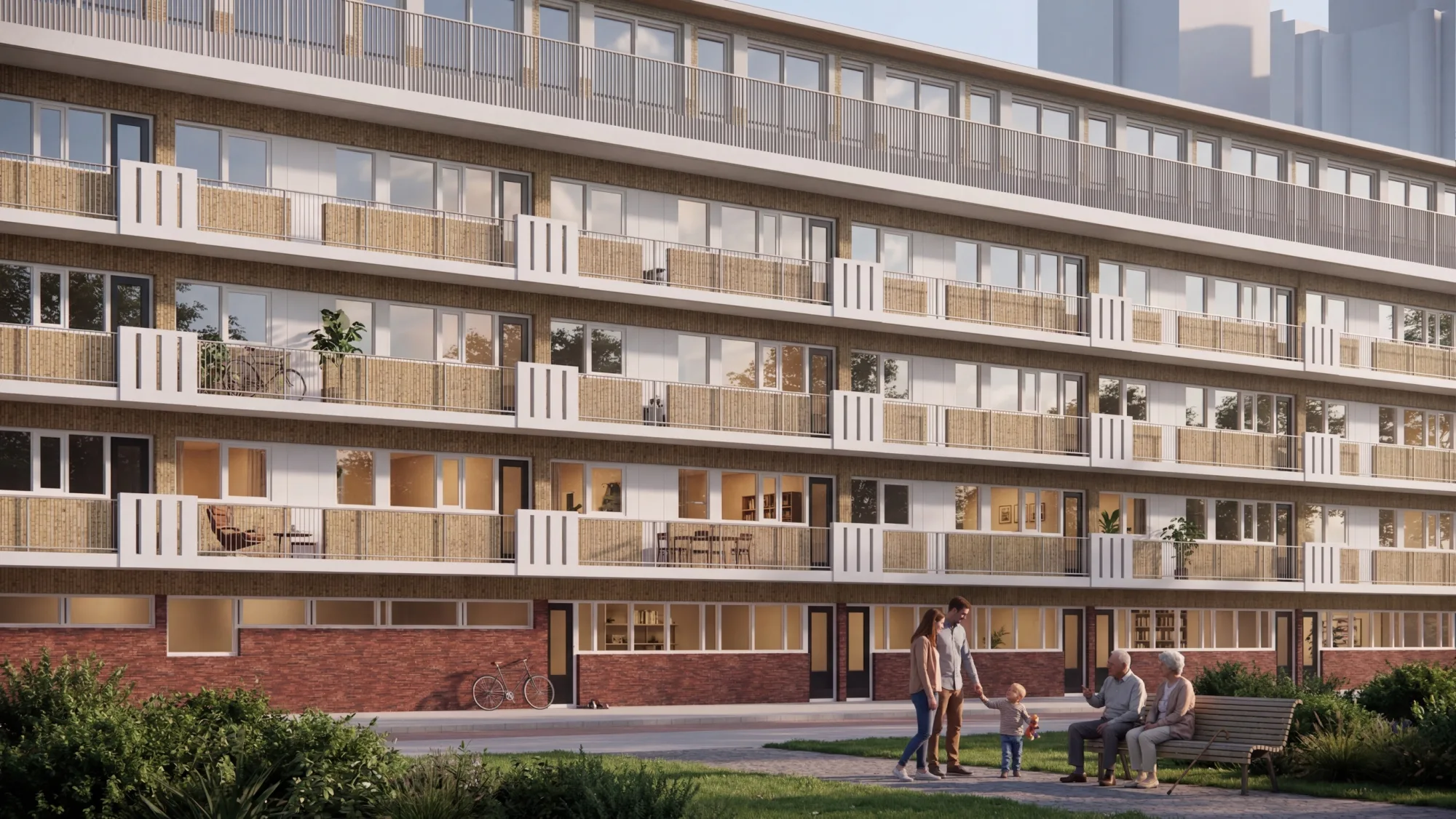 Galerijflat met een nieuwe bovenste woonlaag, render de Architekten Cie.