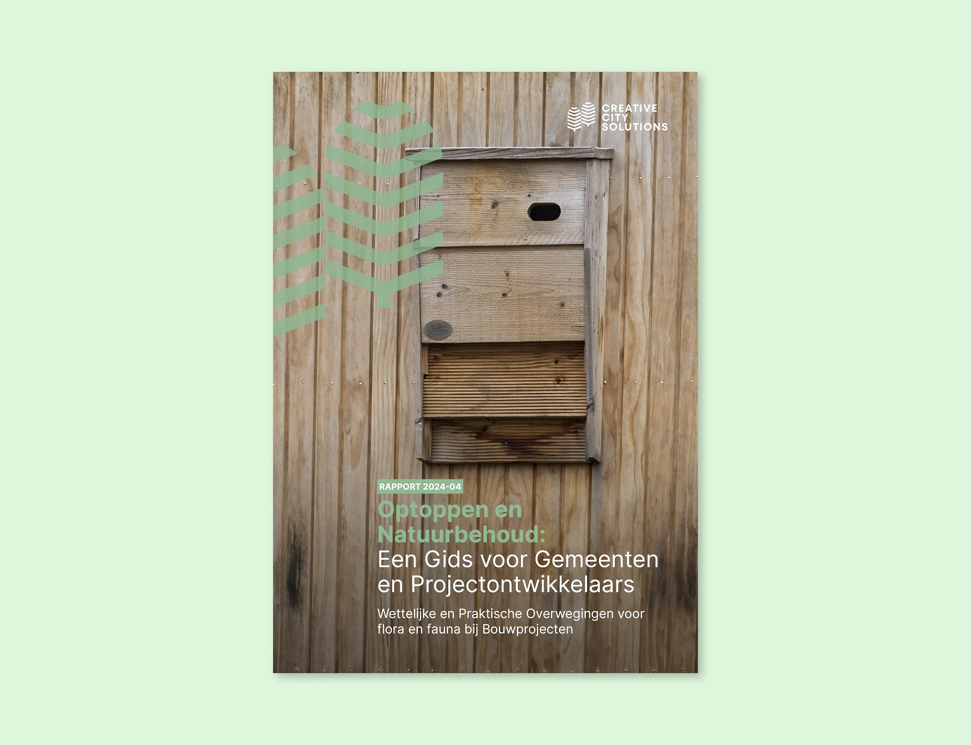 Omslag van de handreiking Optoppen en natuurbehoud, met een vleermuiskast aan een houten gevel.