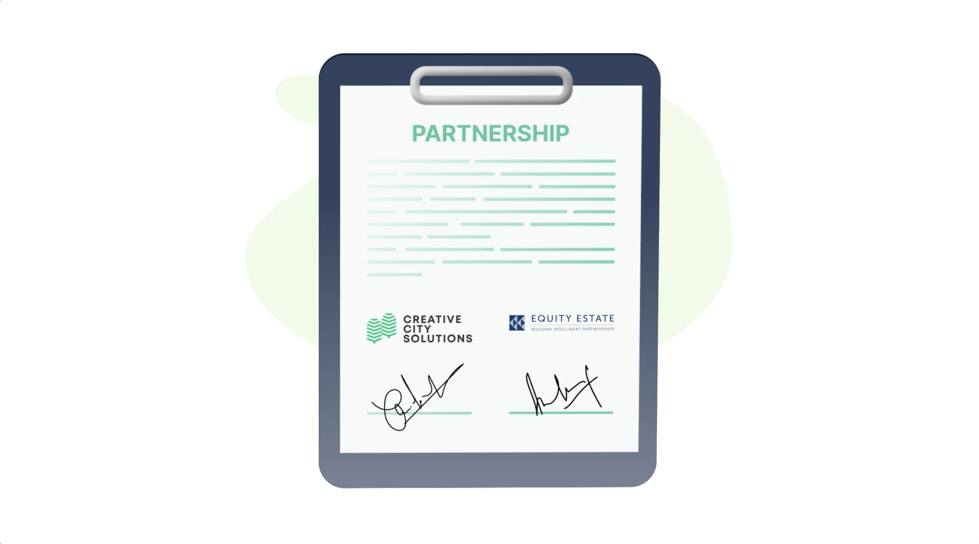 Getekende samenwerkingsovereenkomst tussen Creative City Solutions en Equity Estate.