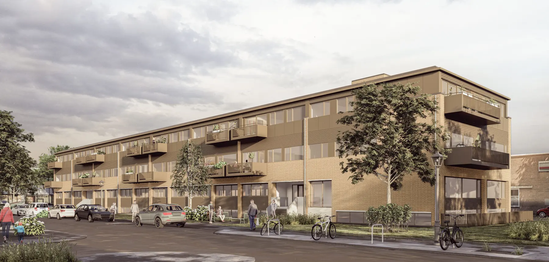 Ontwerpbeeld van het woongebouw aan de Noordhollandstraat met een nieuwe bovenste laag